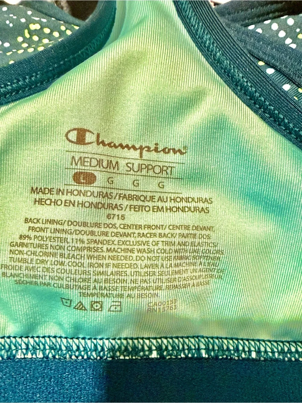 Champion Teal and Lime Dot Racerback Sports Bra